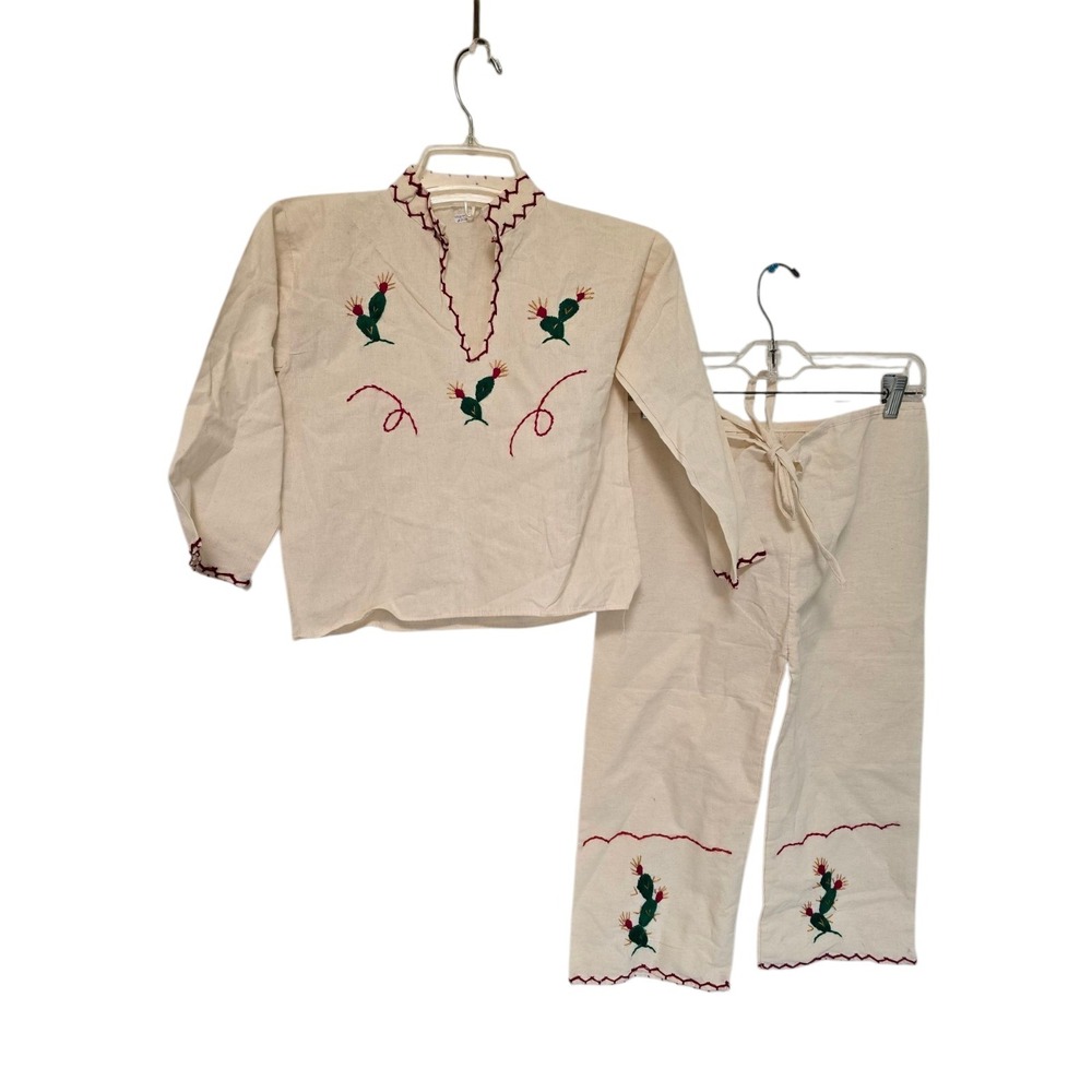 Childrens Vintage Mexican Matching Set Outfit Pants And Shirt Embroidered